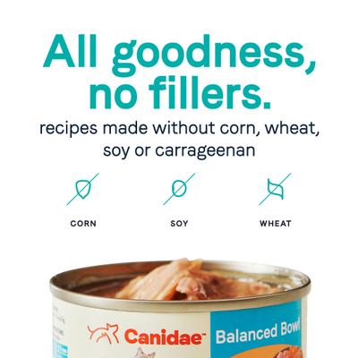 Show full view: CANIDAE Balanced Bowl Tuna & Carrots Recipe in Gravy Wet Cat Food, 3-oz can, case of 24 slide 6 of 8