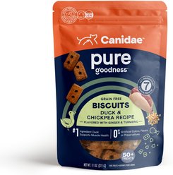 CANIDAE Grain-Free PURE Heaven Biscuits with Duck & Chickpeas Crunchy Dog Treats, 11-oz bag