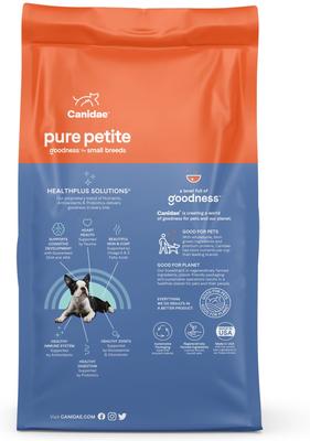 Show full view: CANIDAE Grain-Free PURE Petite Salmon Formula Small Breed Puppy Limited Ingredient Freeze-Dried Raw Coated Dry Dog Food, 4-lb bag slide 3 of 11