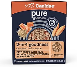 CANIDAE PURE 2-in-1 Goodness Pate Recipe Real Salmon & Sweet Potatoes in Bone Broth Wet Dog Food, 11.5-oz box, case of 6