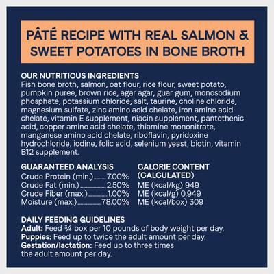 Show full view: CANIDAE PURE 2-in-1 Goodness Pate Recipe Real Salmon & Sweet Potatoes in Bone Broth Wet Dog Food, 11.5-oz box, case of 6 slide 7 of 9