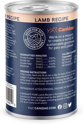 Show full view: CANIDAE PURE All Stages Grain-Free Limited Ingredient Lamb Recipe Canned Dog Food, 13-oz, case of 12 slide 5 of 13