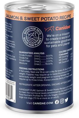 Show full view: CANIDAE PURE All Stages Grain-Free Limited Ingredient Salmon & Sweet Potato Recipe Canned Dog Food, 13-oz can, case of 12 slide 5 of 12