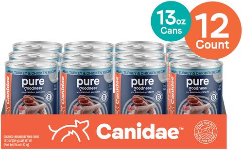 Show full view: CANIDAE Pure Lamb, Turkey & Chicken Recipe Adult Wet Dog Food, 13-oz, case of 12 slide 3 of 11