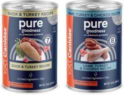 CANIDAE PURE Limited Ingredient Duck & Turkey Recipe + Lamb, Turkey & Chicken Recipe Canned Dog Food