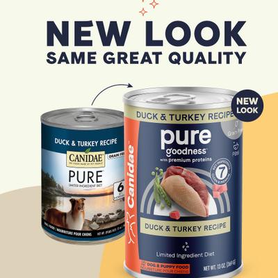 Show full view: CANIDAE PURE Limited Ingredient Duck & Turkey Recipe + Lamb, Turkey & Chicken Recipe Canned Dog Food slide 7 of 9