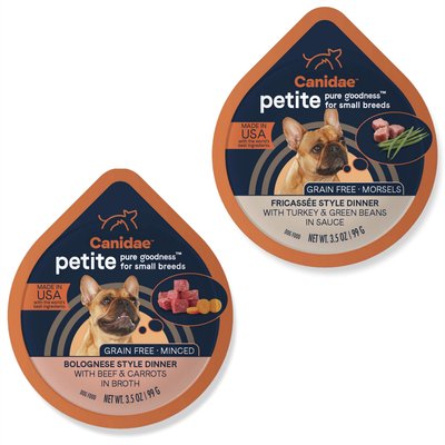 CANIDAE CANIDAE PURE Petite Small Breed Bolognese Style Dinner with Beef & Carrots + PURE Petite Small Breed Fricassee Style Dinner with Turkey & Green Beans Wet Dog Food Trays