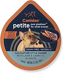 CANIDAE PURE Petite Small Breed Cacciatore Style Dinner with Lamb & Carrots + Small Breed Escalloped Style Dinner with Salmon & Shrimp Wet Dog Food Trays slide 2 of 9