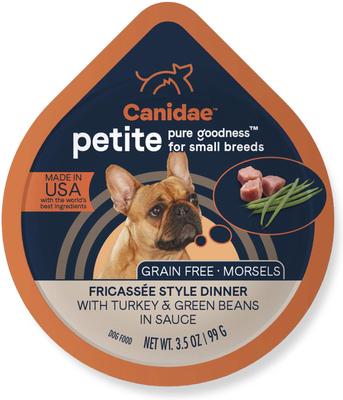 Show full view: CANIDAE PURE Petite Small Breed Pottage Style Dinner with Duck & Pumpkin Breed + Small Breed Fricassee Style Dinner with Turkey & Green Beans Wet Dog Food Trays slide 6 of 9