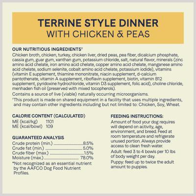 Show full view: CANIDAE PURE Petite Small Breed Terrine Style Dinner with Chicken & Peas + Small Breed Escalloped Style Dinner with Salmon & Shrimp Wet Dog Food Trays slide 3 of 9