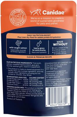Show full view: CANIDAE Pure Protein Wild-Caught Salmon Recipe in Gravy Grain-Free Wet Dog Food Topper, 3-oz pouch, case of 12 slide 4 of 10