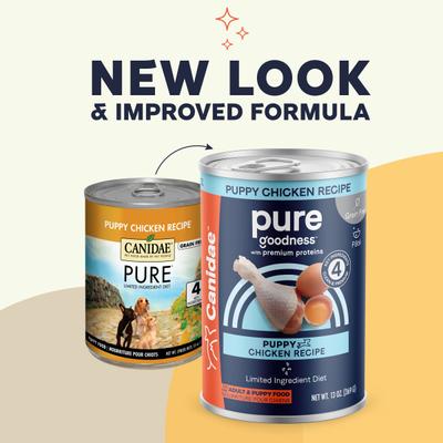 Show full view: CANIDAE PURE Puppy Grain-Free Limited Ingredient Chicken Recipe Canned Dog Food, 13-oz, case of 12 slide 3 of 12
