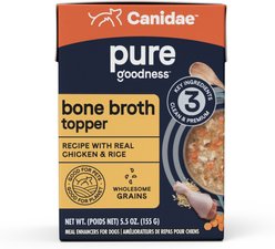 CANIDAE PURE Real Chicken & Rice Bone Broth Wet Dog Food Topper, 5.5-oz box, case of 6