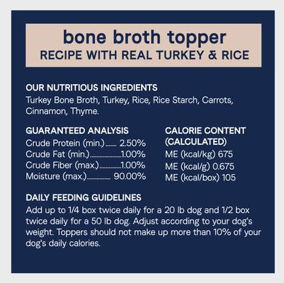 Show full view: CANIDAE PURE Real Turkey & Rice Bone Broth Wet Dog Food Topper, 5.5-oz box, case of 6 slide 7 of 9