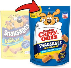 Canine Carry Outs Snausages in a Blanket Beef & Cheese Flavor Dog Treats, 12-oz pouch, case of 10 slide 2 of 5