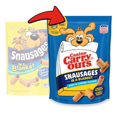 Show full view: Canine Carry Outs Snausages in a Blanket Beef & Cheese Flavor Dog Treats, 22.5-oz bag, case of 4 slide 3 of 7