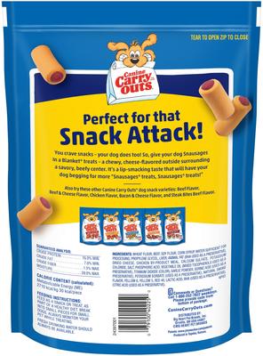 Show full view: Canine Carry Outs Snausages in a Blanket Beef & Cheese Flavor Dog Treats, 22.5-oz bag, case of 4 slide 4 of 7