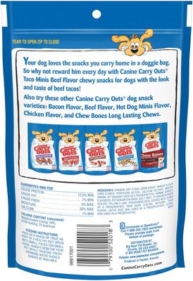 Show full view: Canine Carry Outs Taco Minis Beef Flavor Dog Treats, 4.5-oz bag, case of 6 slide 3 of 6