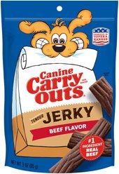 Canine Carry Outs Tender Beef Flavor Jerky Dog Treats, 3-oz bag, case of 6 slide 1 of 5