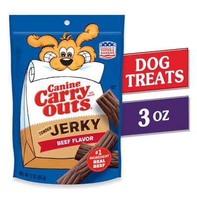 Show full view: Canine Carry Outs Tender Beef Flavor Jerky Dog Treats, 3-oz bag, case of 6 slide 3 of 6