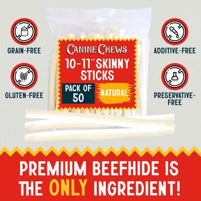 Show full view: Canine Chews 10-11-inch Retriever Skinny Stick Beef Flavor Dental Dog Chews, 50 count slide 6 of 8