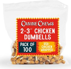 Canine Chews 3-inch Munchy Dumbbell Chicken Flavor Dental Dog Chews, 100 count