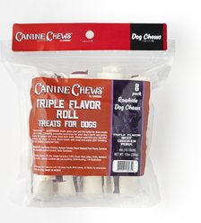 Canine Chews 4-inch Triple Roll Chicken, Beef, & Pork Flavored Rawhide Dog Chews, 8 count