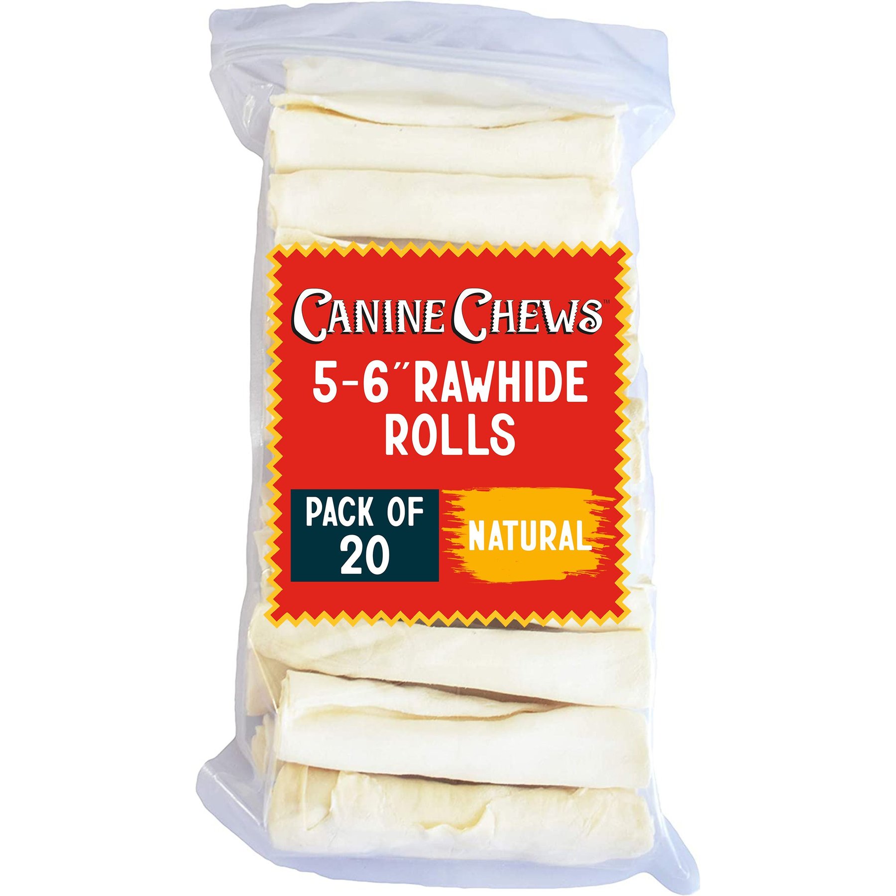 Canine Chews 5-6-inch Premium Chip Rolls Natural Beef Flavor Dental Dog Chews, 20 count