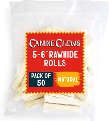 Canine Chews 5-6-inch Premium Chip Rolls Natural Beef Flavor Dental Dog Chews, 50 count