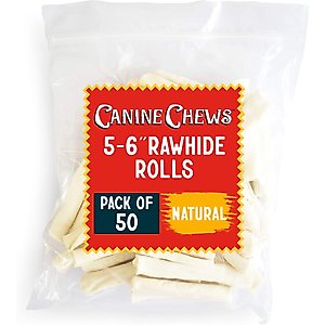 Canine Chews 5-6-inch Premium Chip Rolls Natural Beef Flavor Dental Dog Chews, 50 count