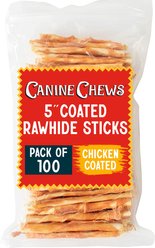 Canine Chews 5-inch Chicken Coated Rawhide Twist Stick Dental Dog Chews, 100 count slide 1 of 6