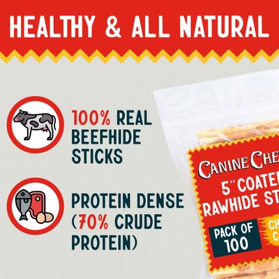 Show full view: Canine Chews 5-inch Chicken Coated Rawhide Twist Stick Dental Dog Chews, 100 count slide 5 of 7