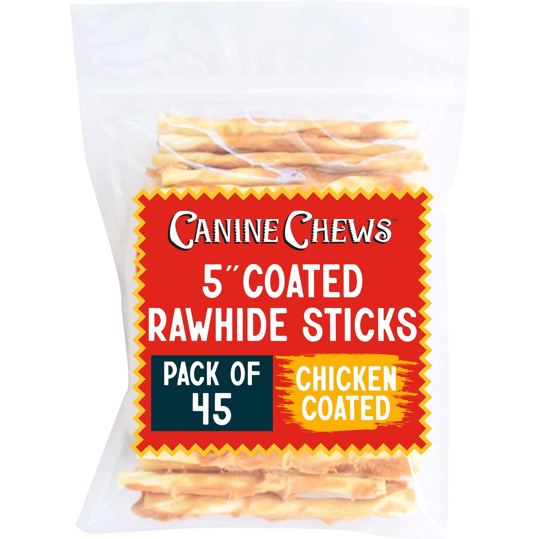 Canine Chews 5-inch Chicken Coated Rawhide Twist Stick Dental Dog Chews, 45 count
