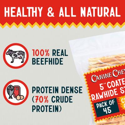 Show full view: Canine Chews 5-inch Chicken Coated Rawhide Twist Stick Dental Dog Chews, 45 count slide 5 of 7