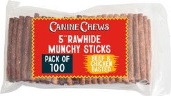 Canine Chews 5-inch Rawhide Munchy Beef & Chicken Flavor Dental Dog Chews, 100 count