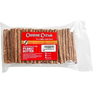 Canine Chews 5-inch Rawhide Munchy Peanut Butter Flavor Dental Dog Chews, 100 count