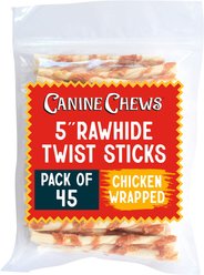 Canine Chews 5-inch Rawhide Twist Chicken Flavor Dental Dog Chews, 45 count