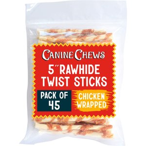Canine Chews 5-inch Rawhide Twist Chicken Flavor Dental Dog Chews, 45 count