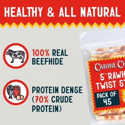 Show full view: Canine Chews 5-inch Rawhide Twist Chicken Flavor Dental Dog Chews, 45 count slide 6 of 8