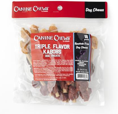Show full view: Canine Chews 5-inch Tripe Kabob Twist Stick Chicken, Beef & Pork Flavored Dog Chews, 18 count slide 3 of 6