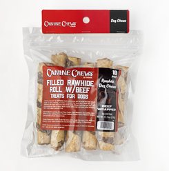 Canine Chews 5-inch Wrapped & Filled Beef Flavored Rawhide Dog Chews, 10 count