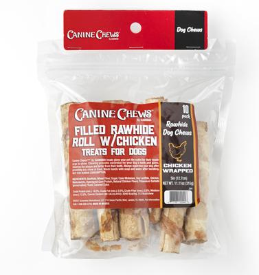 Show full view: Canine Chews 5-inch Wrapped & Filled Chicken Flavored Rawhide Dog Chews, 10 count slide 3 of 6