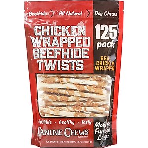 Canine Chews Chicken Wrapped Rawhide Chews Dog Treats, 125 count