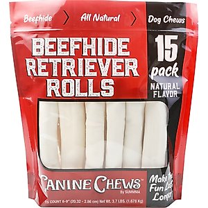 Canine Chews Premium Beefhide Rawhide Chews Dog Treats, 15 count