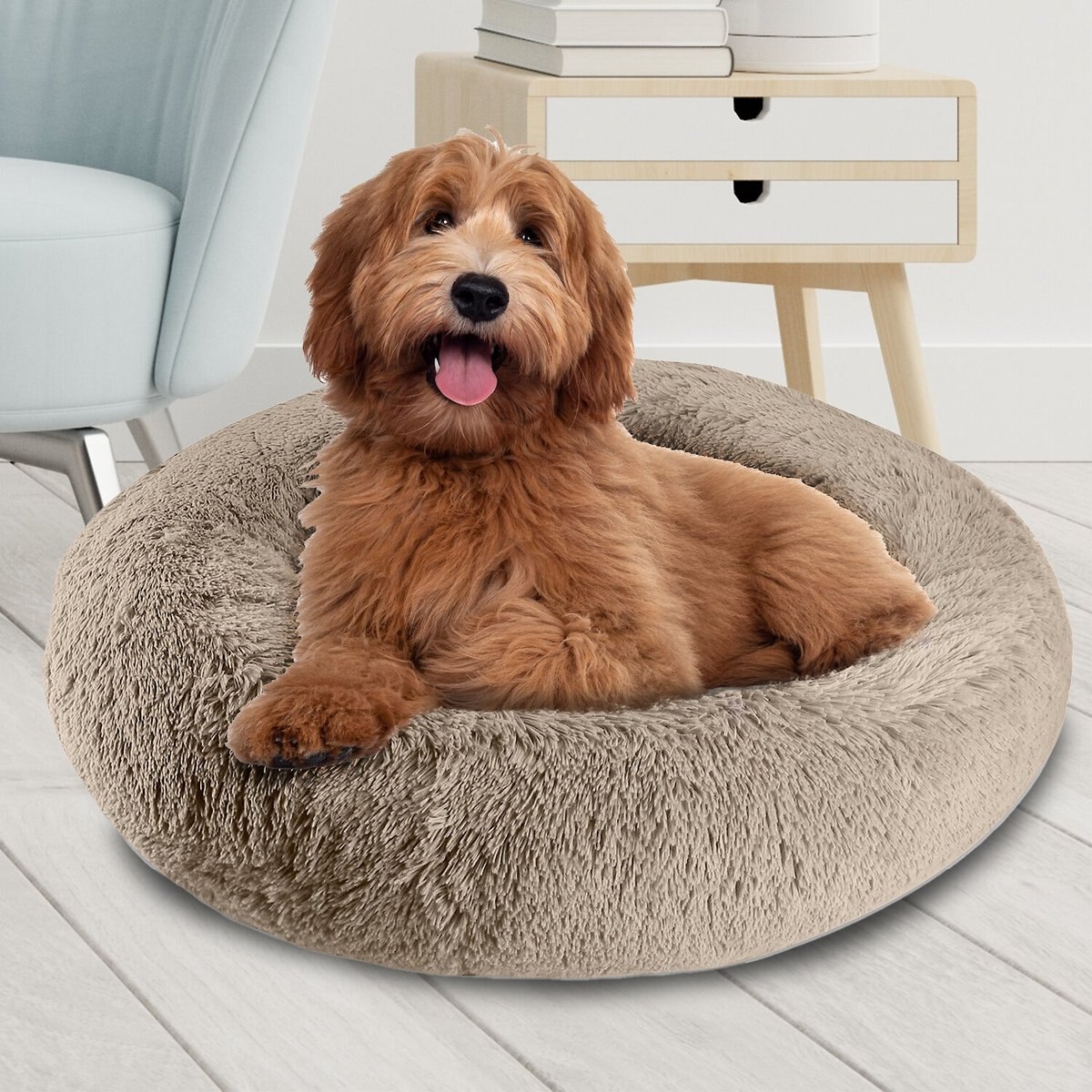 Arlee Home & Pet Donut Orthopedic Bolster Dog Bed, Taupe, Large