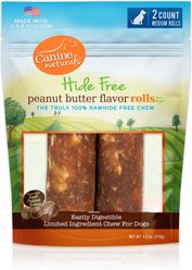 Canine Naturals Hide Free Peanut Butter Flavor Roll Dog Chew Treat, Medium