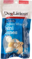 Canine's Choice DogLicious 2-3" Chicken Wrapped Rawhide Mini-Bones Dog Treats, 6 count