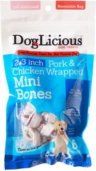 Canine's Choice DogLicious 2 - 3" Pork & Chicken Wrapped Rawhide Mini Bones Dog Treats, 6 count