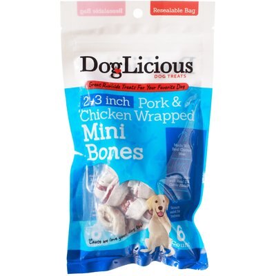 Canine's Choice Canine's Choice DogLicious 2 - 3" Pork & Chicken Wrapped Rawhide Mini Bones Dog Treats, 6 count