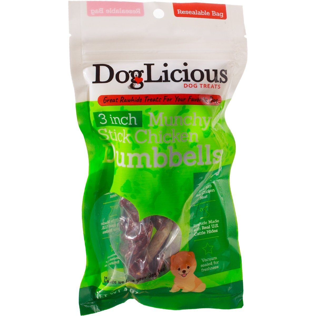 Canine's Choice DogLicious 3" Munchy Stick Chicken Dumbbells Rawhide Dog Treats